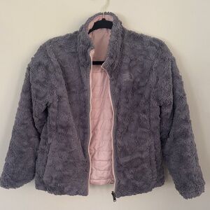 Girls North Face Reversible Gray Fleece Jacket